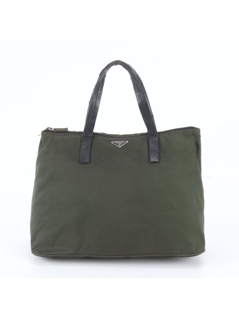 Prada Tessuto Nylon Triangle Logo Leather Tote Bag Shoulder